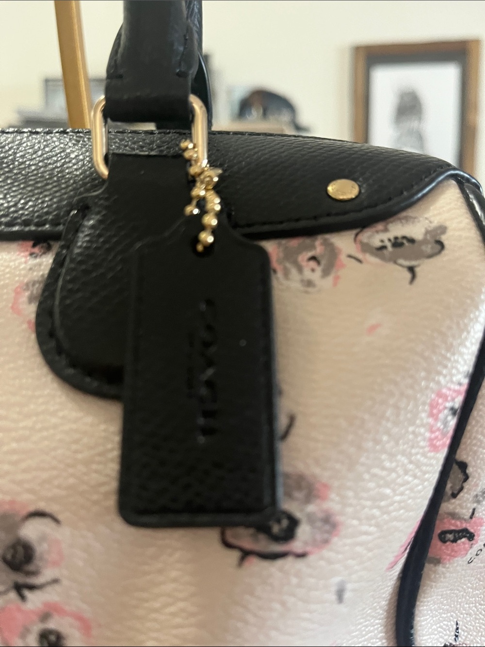 Coach Pink Floral Leather Tote with Black Trim - Picture 6 of 9
